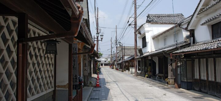 丹波篠山 河原町妻入商家群の伝統的な町家が並ぶ城下町の街並み